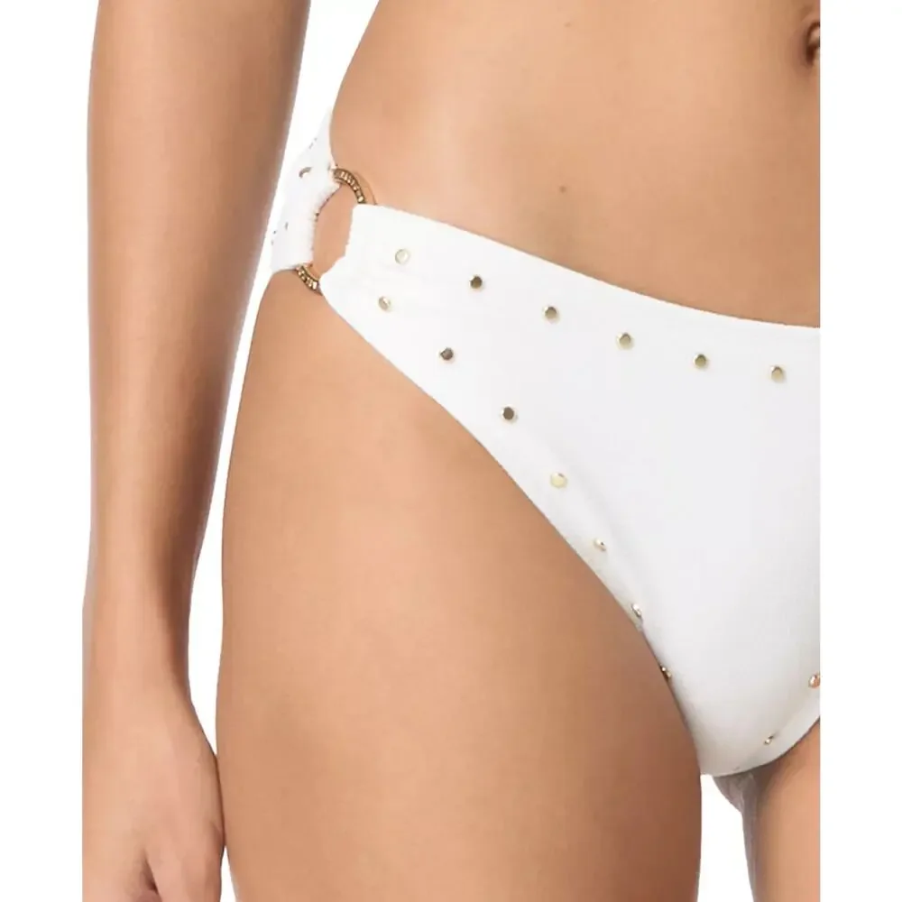 MICHAEL Michael Kors Women's Crepe Side-Ring Studded Bottoms White Size L 1969